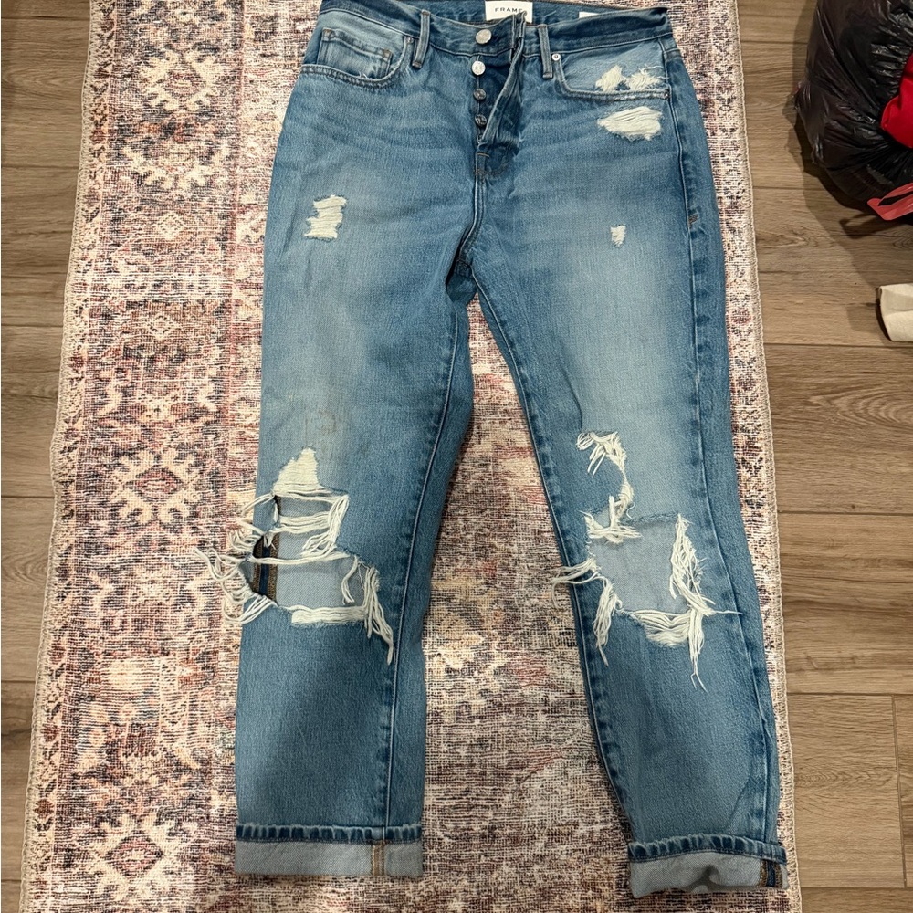 Frame Denim Light Blue Distressed Boyfriend Jeans